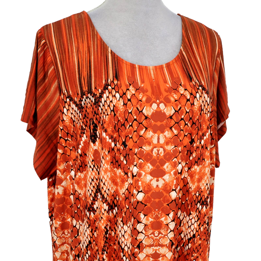 Bob Mackie Dress Petite Plus Size 3XP Black Orange Stretch Knit Wearable Art New - Picture 6 of 14